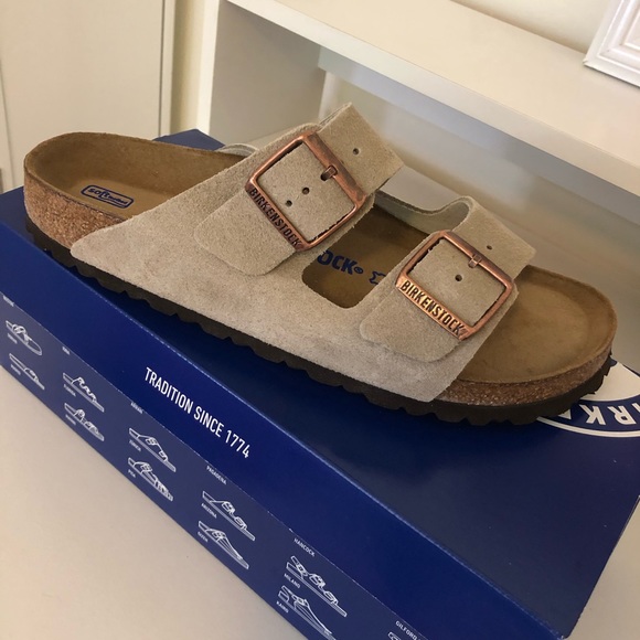 Birkenstock Shoes - Birkenstock Arizona Soft Slide Sandal - Taupe